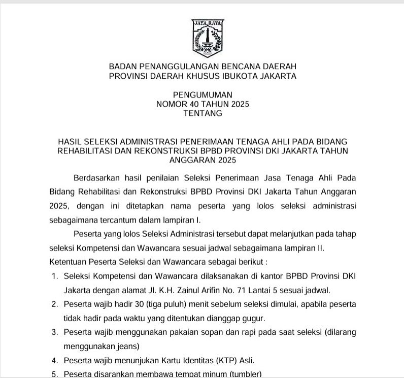 Hasil Pengumuman Administrasi Rekrutmen RR 2025