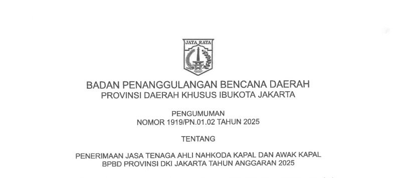 Penerimaan Jasa Tenaga Ahli Nahkoda Kapal dan Awak Kapal BPBD Provinsi DKI Jakarta